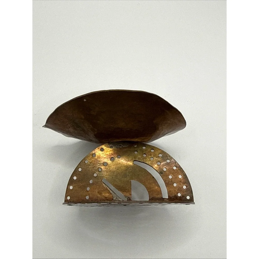 vintage hammered metal candle holder or ashtray perforated circular base 3x2.5
